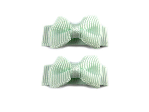 Grosgrain Tuxedo Ribbon Bow - 2 Snap Clips - Ice Mint Baby Wisp