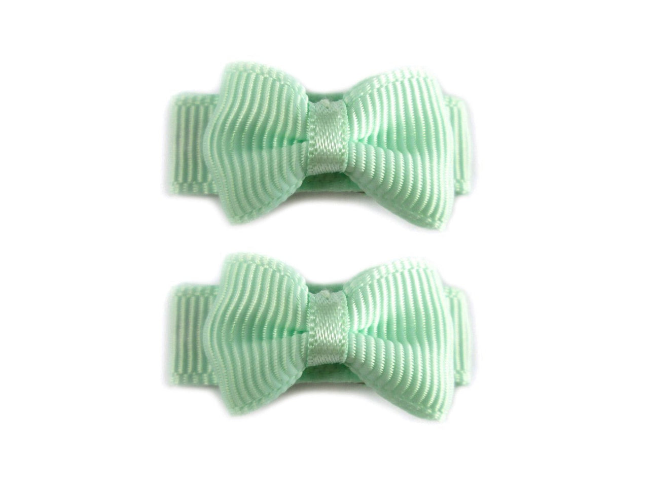 Grosgrain Tuxedo Ribbon Bow - 2 Snap Clips - Pastel Green Baby Wisp
