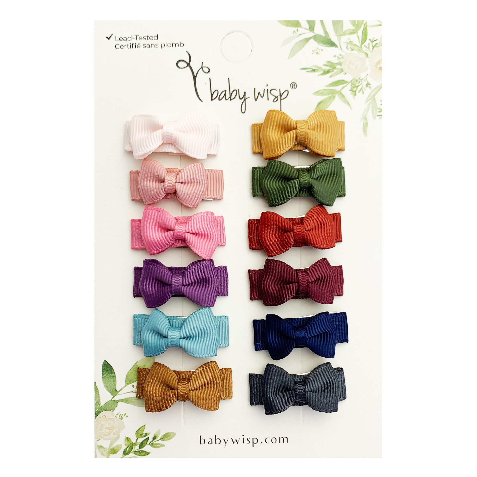 12 Pc Small Snap Tuxedo Grosgrain Hair Bows - Rich Colors Baby Wisp