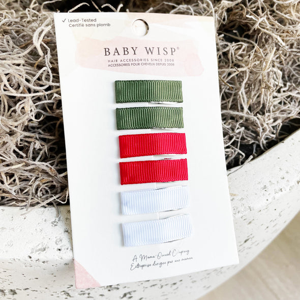6 Small Snap Ribbon Lined Clips - Heartfelt Hug Baby Wisp