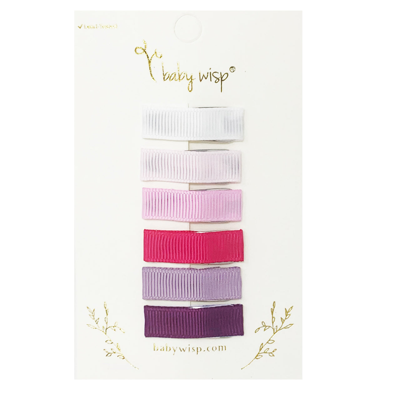 6 Small Snap Ribbon Lined Hairclips - Purple Tulips Baby Wisp