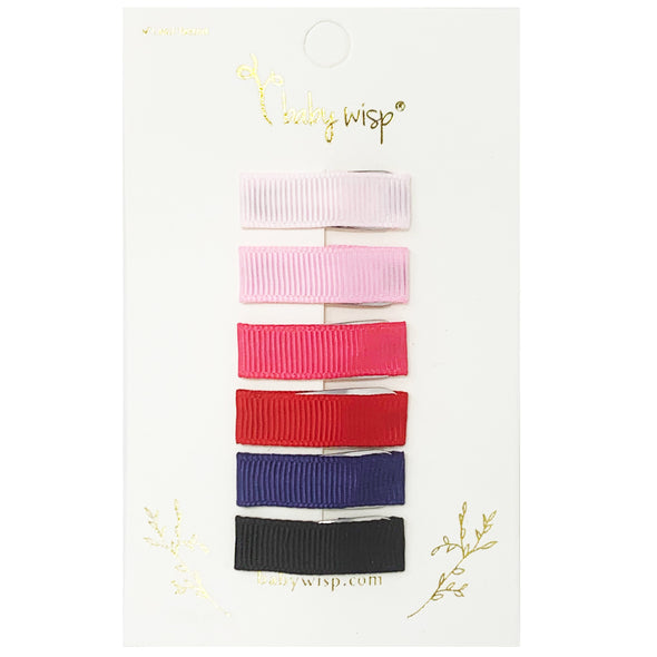 Valentine Colors - 6 Ribbon Snap Clips Baby Wisp