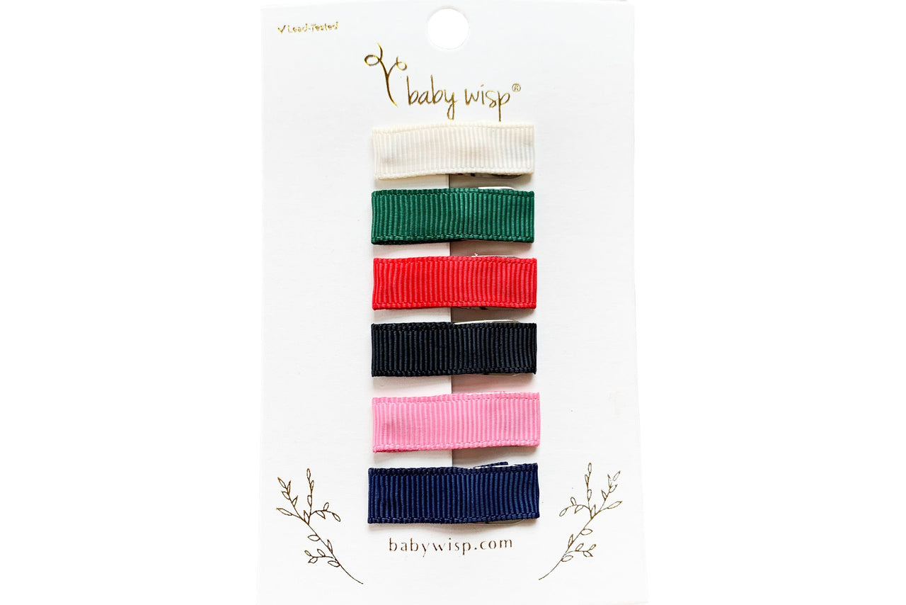 6 Small Snap Ribbon Lined Clips -  Christmas Gift Set Baby Wisp