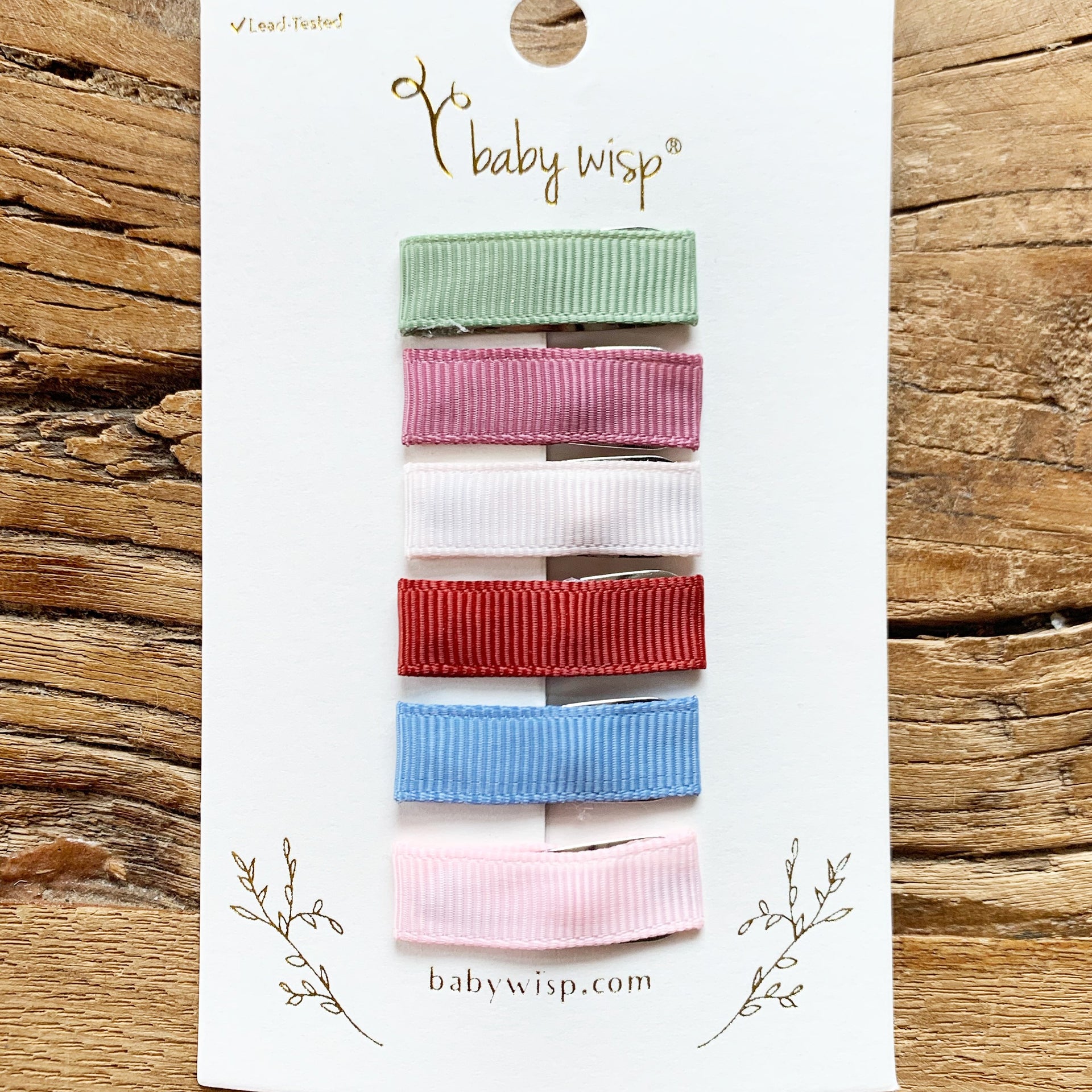 6 Small Snap Ribbon Lined Clips - Lily Pad