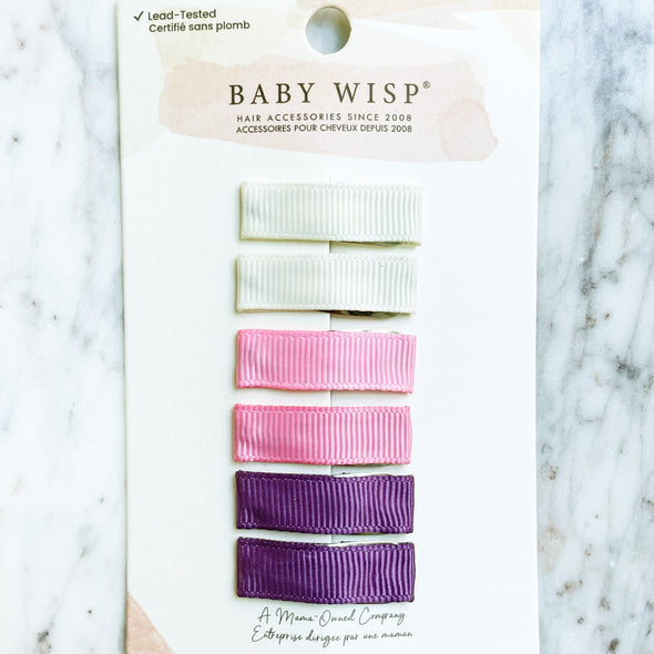 6 Small Snap Ribbon Lined Clips - Heartfelt Hug Baby Wisp