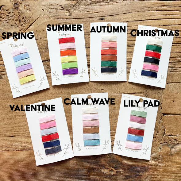 6 Small Snap Ribbon Lined Clips -  Gift Set Baby Wisp