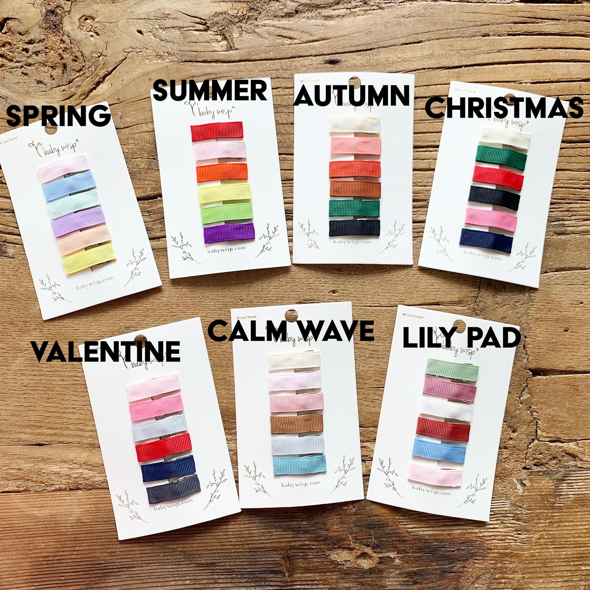 6 Small Snap Ribbon Lined Clips Gift Set -  Calm Wave Baby Wisp