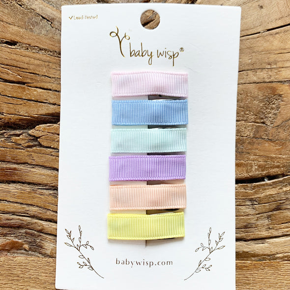 6 Small Snap Ribbon Lined Clips -  Gift Set Baby Wisp
