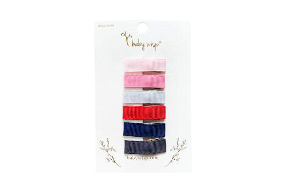 6 Small Snap Ribbon Lined Clips -  Gift Set Baby Wisp