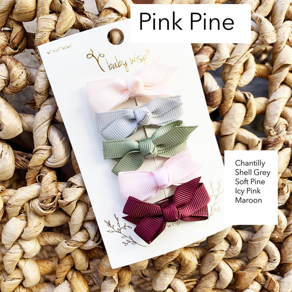 5 Small Snap Chelsea Boutique Bows Gift Set - Pink Pine Baby Wisp