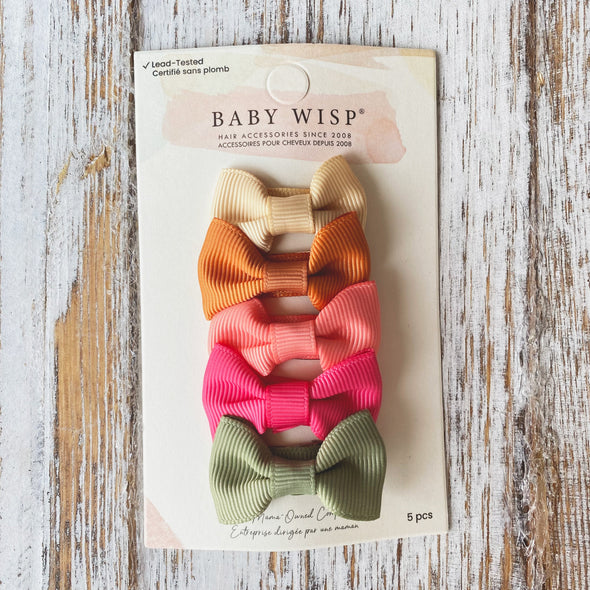 5 Small Summer Charlotte Bow Snap Clips- Summer Day Baby Wisp