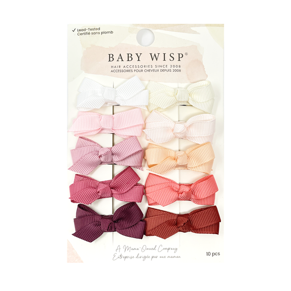 10 Pc Small Snap Chelsea Boutique Hair Bows - Coral Sunrise Baby Wisp