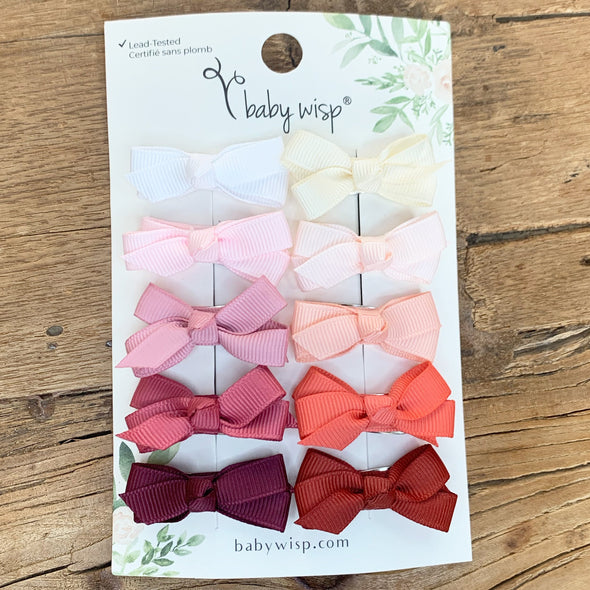 10 Pc Small Snap Chelsea Boutique Hair Bows - Coral Sunrise Baby Wisp