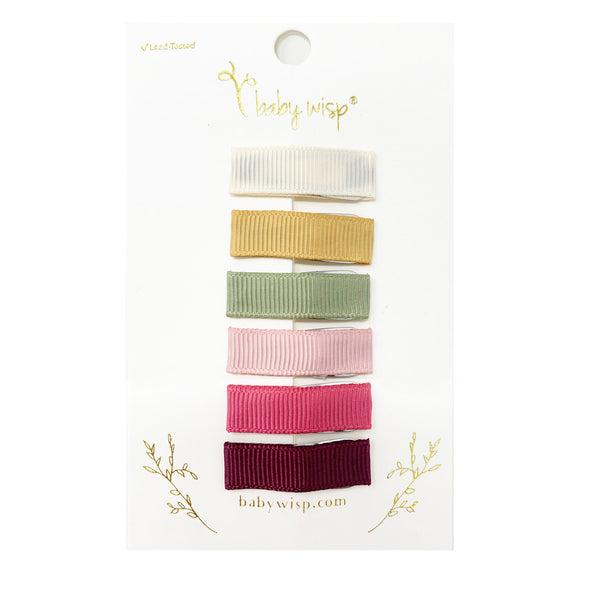 6 Small Snap Ribbon Lined Clips -  Gift Set Baby Wisp