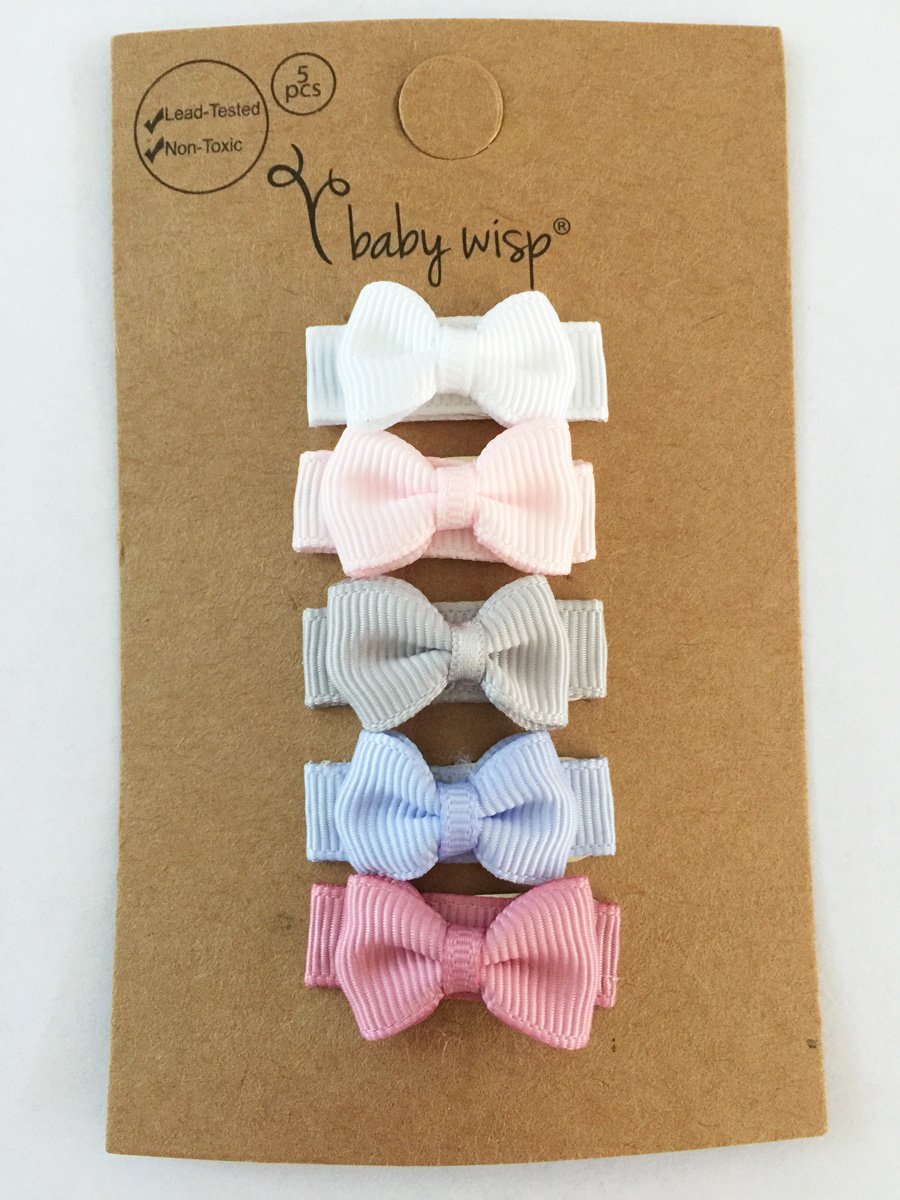 5 Small Snap Clips Mini Bows Tuxedo - Pixie Baby Wisp