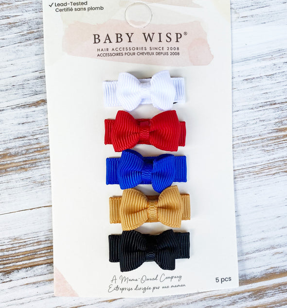 5 Small Snap Clips Mini Bows Tuxedo - Marching Band Baby Wisp