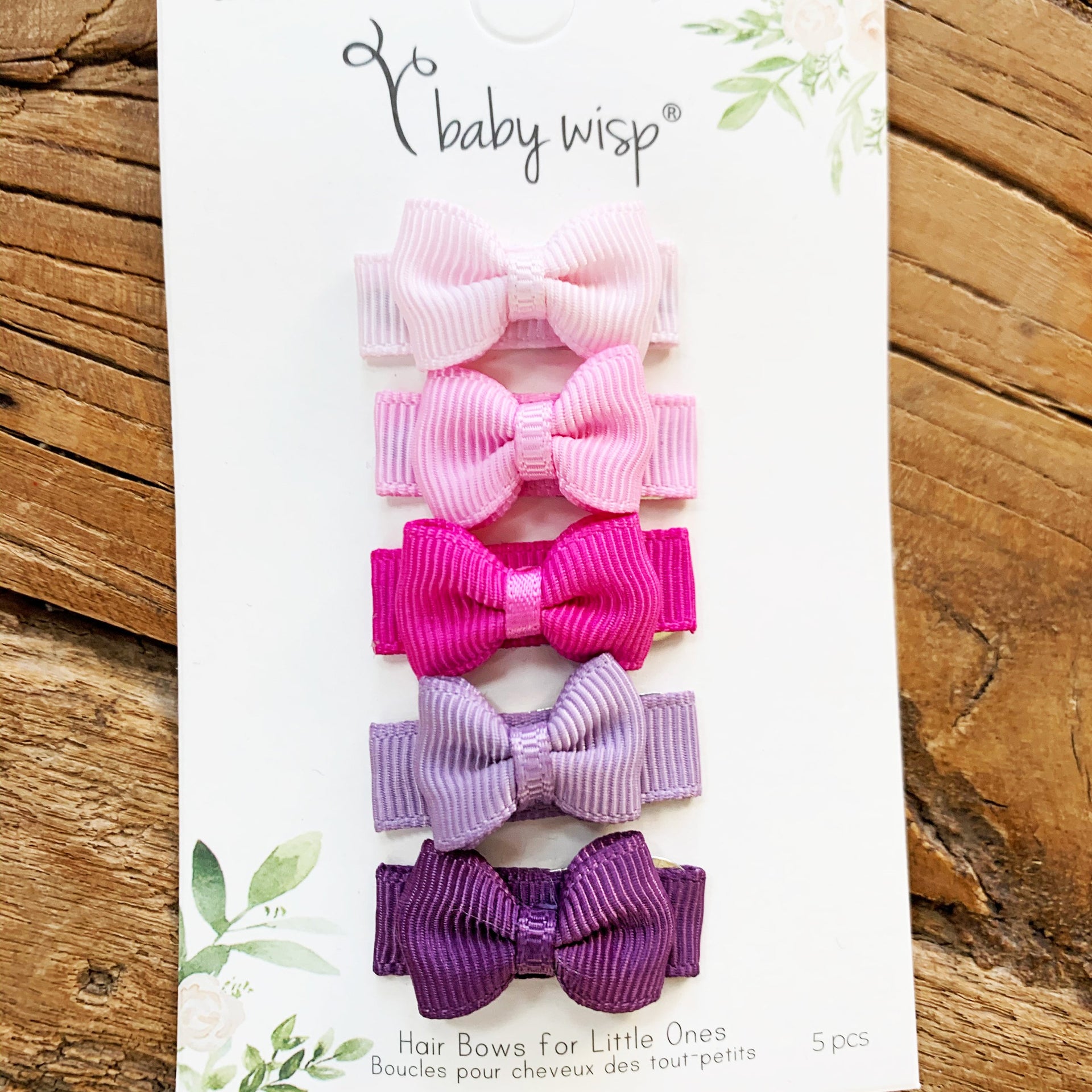 5 Small Snap Clips Mini Bows Tuxedo - Purple Tulips Baby Wisp