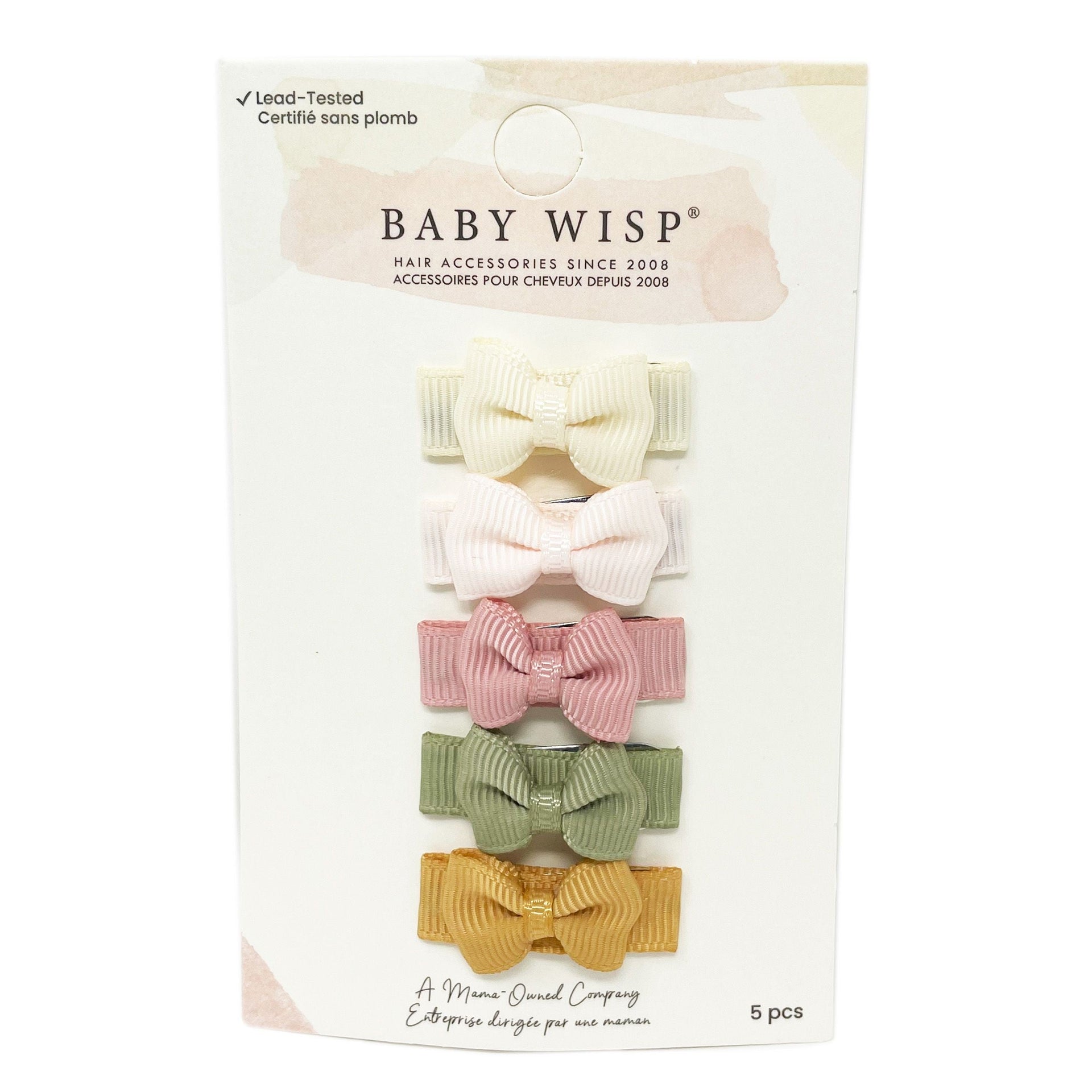 5 Small Snap Clips Mini Bows Tuxedo - Salted Caramel Baby Wisp