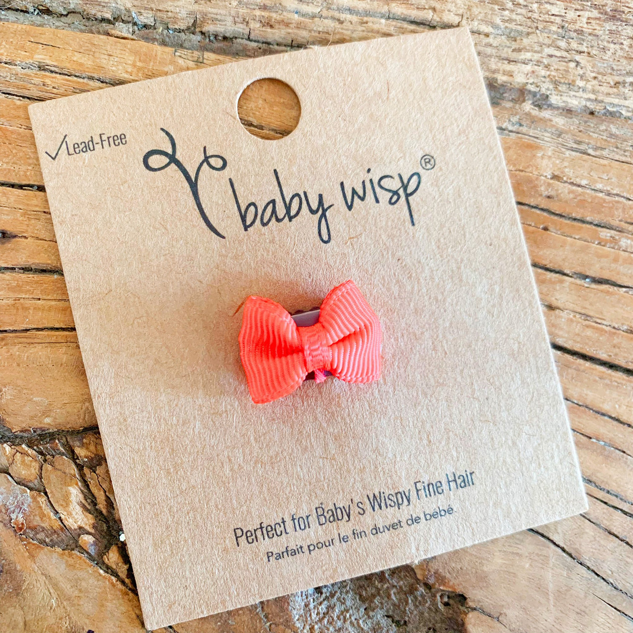 Tiny Wisp Clip Tuxedo Grosgrain Bow - Neon Orange Baby Wisp