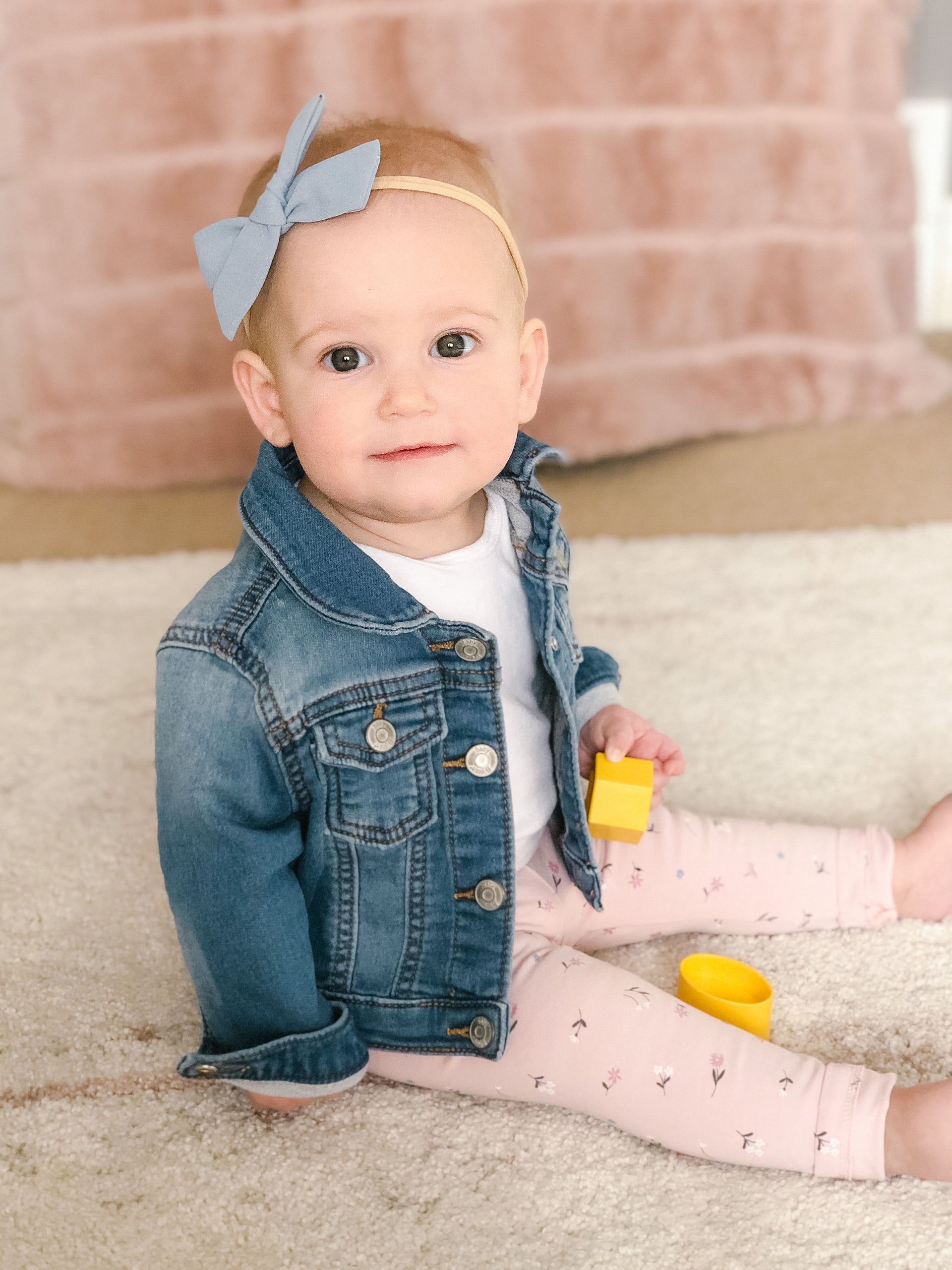 Baby Headband Hand Tied Victoria Bow - Blue Floral Baby Wisp