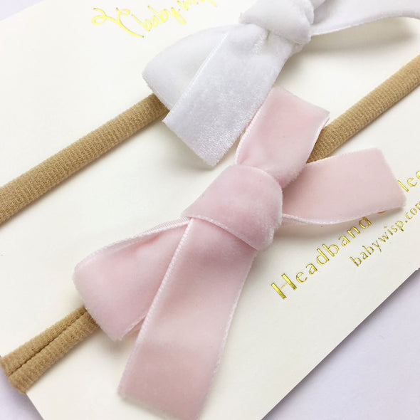 2 Infant Headbands - Velvet Bows (5/8 Ribbon) Baby Wisp