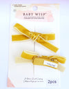 Velvet Ribbon Pigtail Bows Alligator Clips - 2 Bows - Wheat Baby Wisp