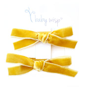 Velvet Ribbon Pigtail Bows Alligator Clips - 2 Bows - Wheat Baby Wisp