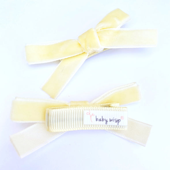 Velvet Bows - Alligator Clip - Pigtail Pair - Ivory Baby Wisp