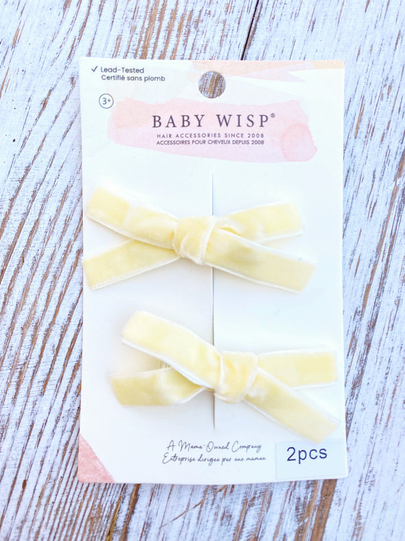 Velvet Bows - Alligator Clip - Pigtail Pair - Ivory Baby Wisp