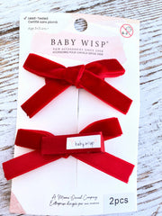 Velvet Ribbon Bows Alligator Clips - Pigtail Bows for Valentine's Baby Wisp