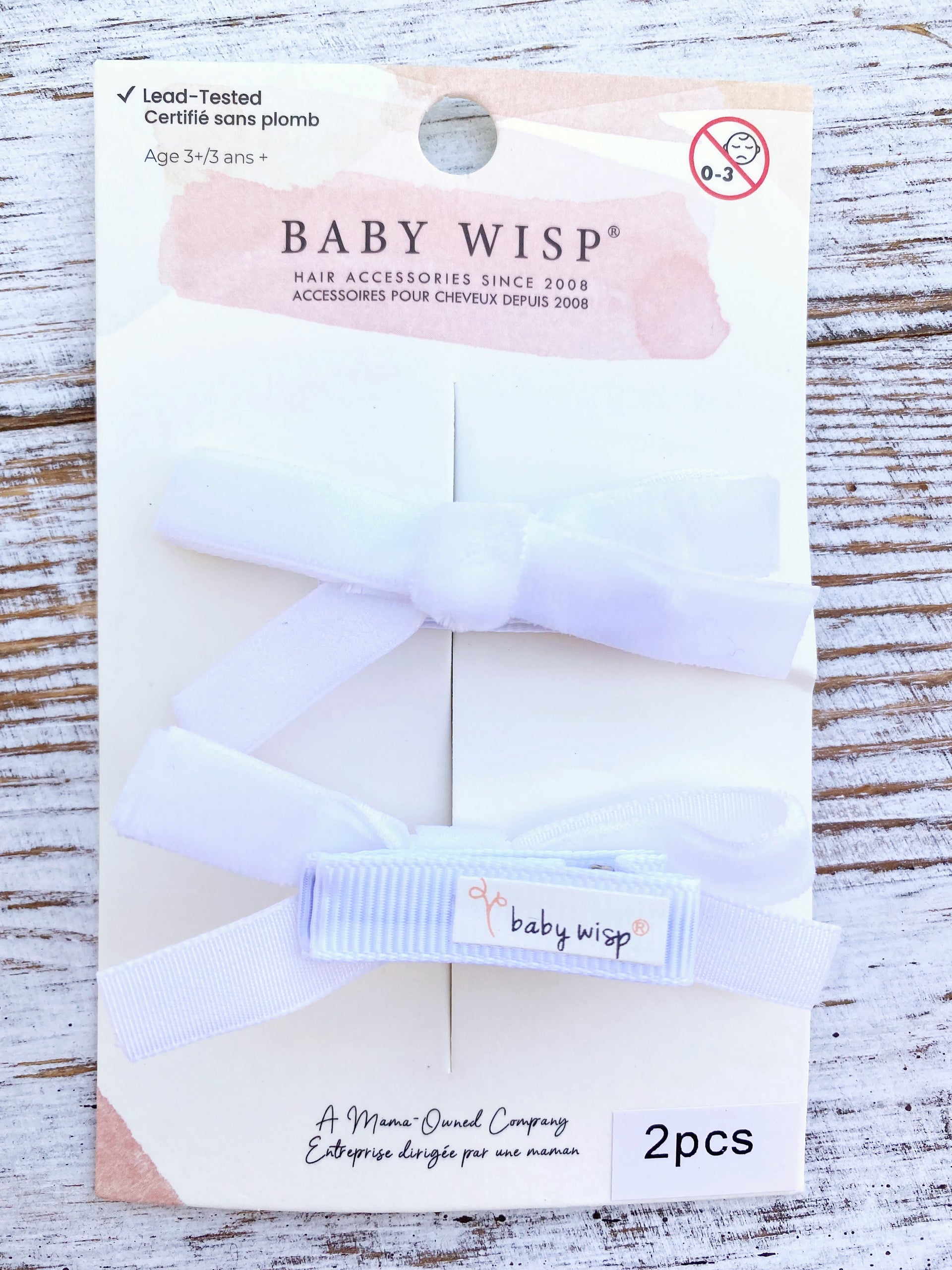 Velvet Bows - Alligator Clip - Pigtail Pair - White Baby Wisp