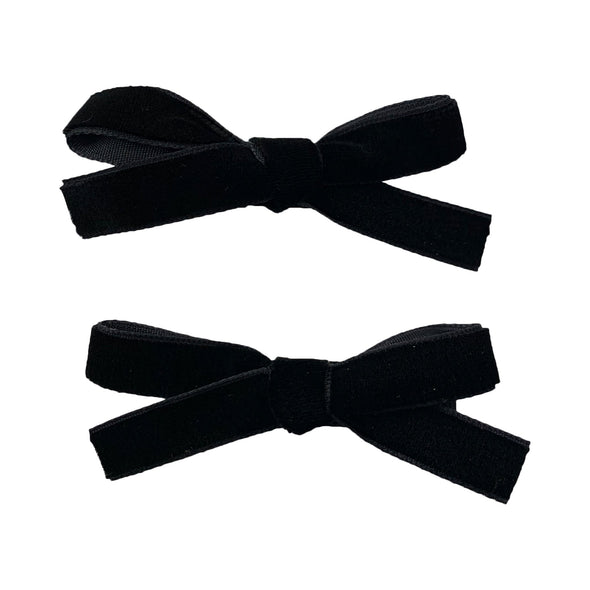 Velvet Ribbon Pigtail Bows Alligator Clips - 2 Bows - Black Baby Wisp