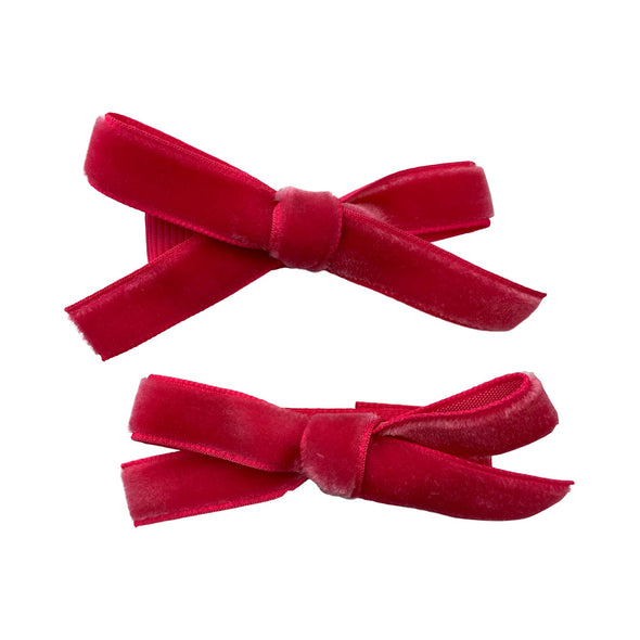 Velvet Ribbon Pigtail Bows Alligator Clips - 2 Bows Baby Wisp