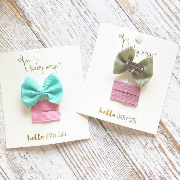 3 Spring Baby Bow Set - Classic Bow and Ribbon Clips Baby Wisp