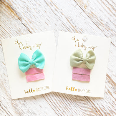 3 Spring Baby Bow Set - Classic Bow and Ribbon Clips Baby Wisp